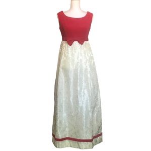 Vintage 1960s Pink Velvet & Cream Brocade Dress
